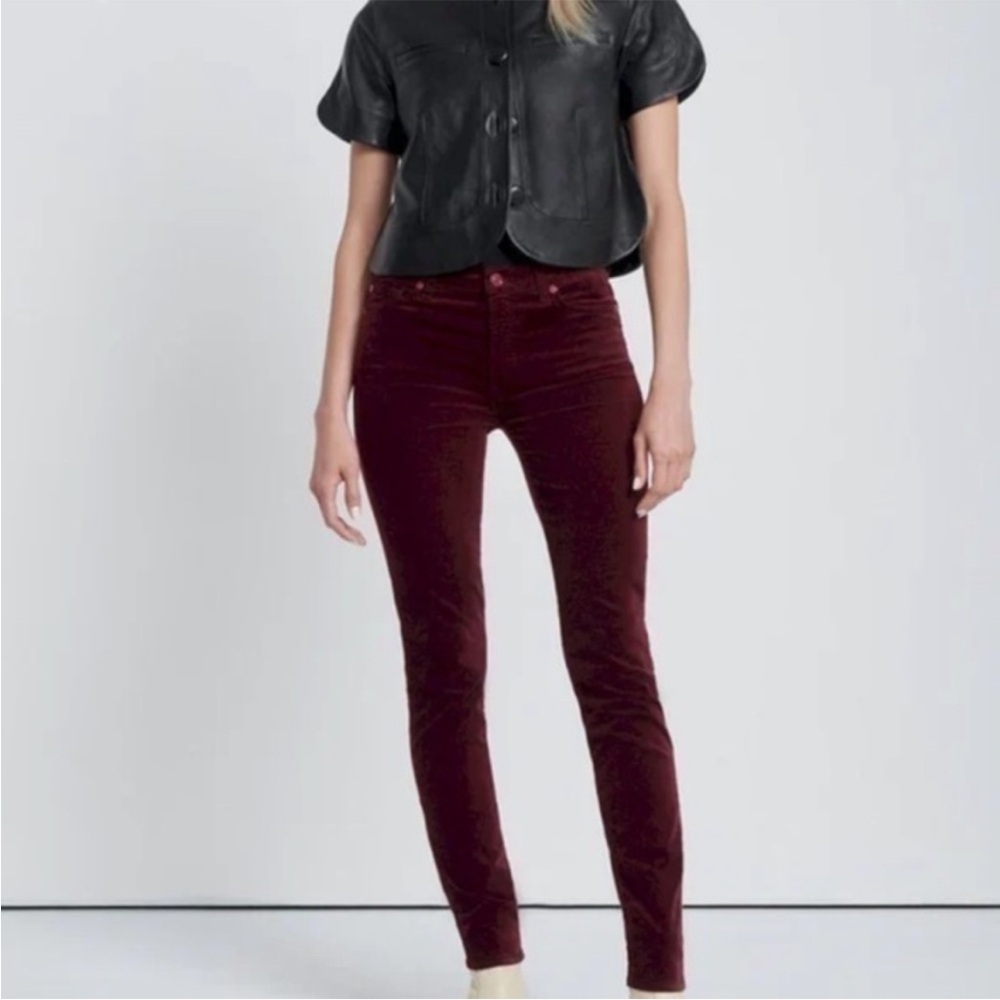 7 For All Mankind The Ankle Skinny Velvet Pants in Cabernet